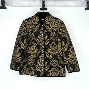 NWT Chico's Black and Gold Chenille Snap-Front Quilted Jacket - Size L (Chico 2)
